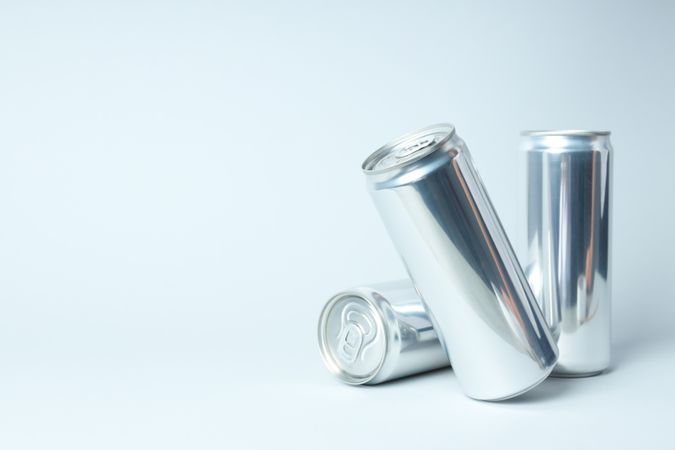 Concept of drink, blank cans, space for text