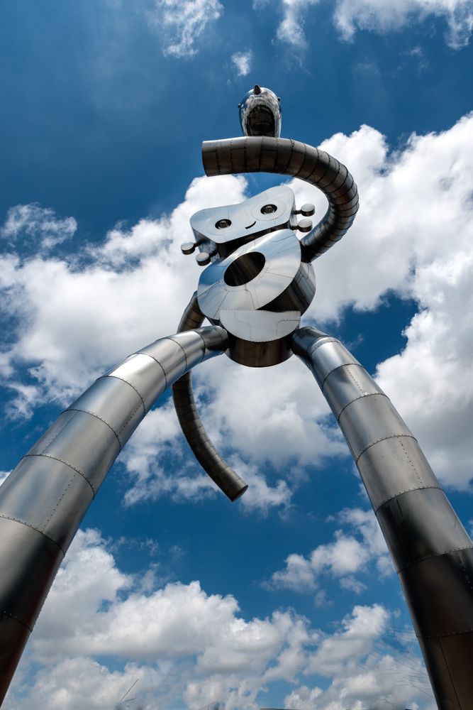 One of three settings in an art installation called "Traveling Man" in Deep Ellum, Dallas, Texas