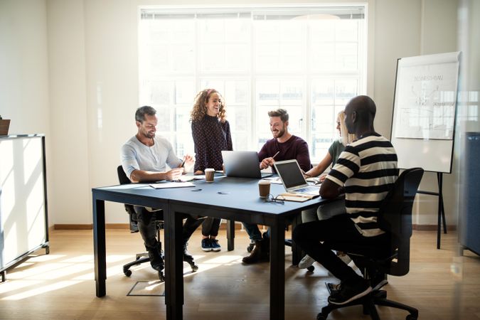 Group of people in brainstorming session