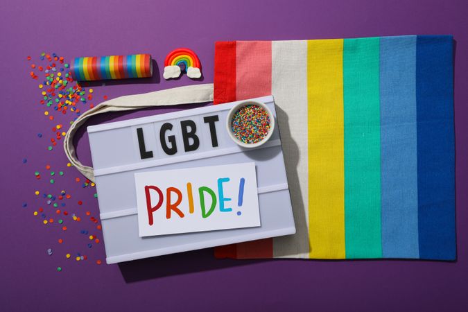 LGBT parade concept, inscription on board.