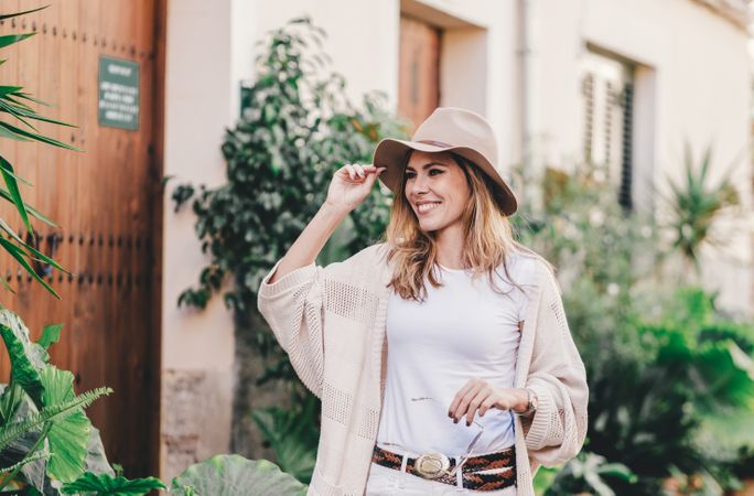 Tourist woman walking on the street