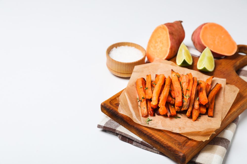 Concept of tasty food - sweet potato fries