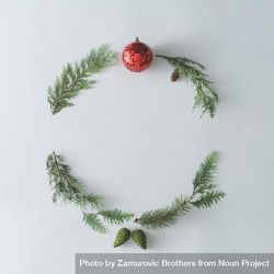 Christmas round frame made with natural winter evergreen tree branche 4BBOM4