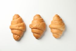 Top view of row of three croissants