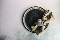 Top view of elegant table setting for Valentine's Day