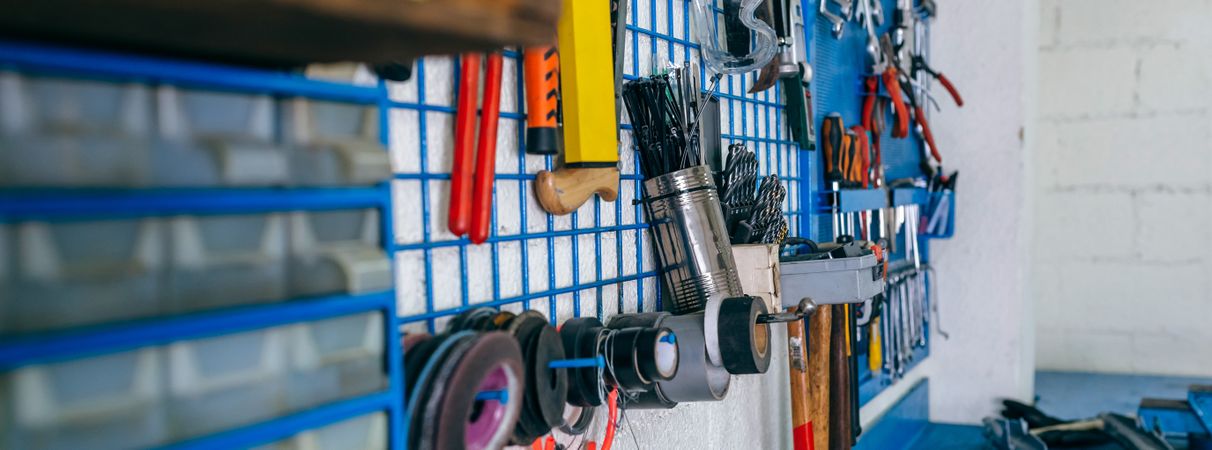 Detail of motorcycle workshop tools board