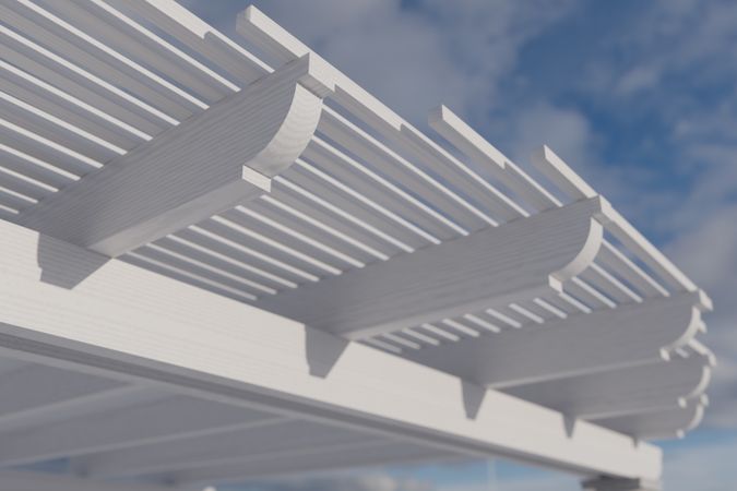 Detail Abstract of A Beautiful Marble and Wood Pergola Patio Cover.