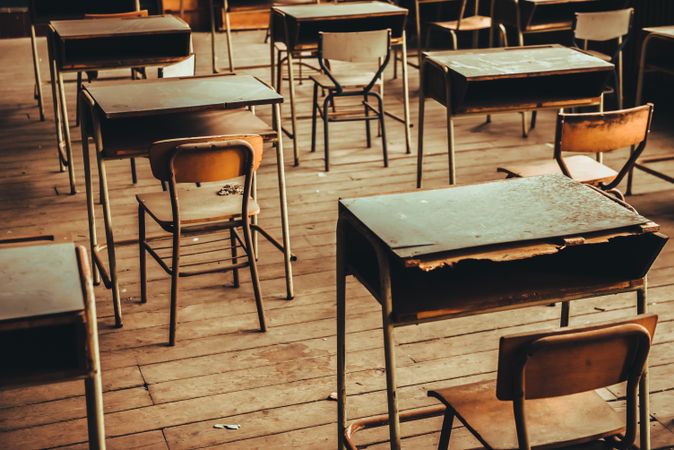 Room with old school desks