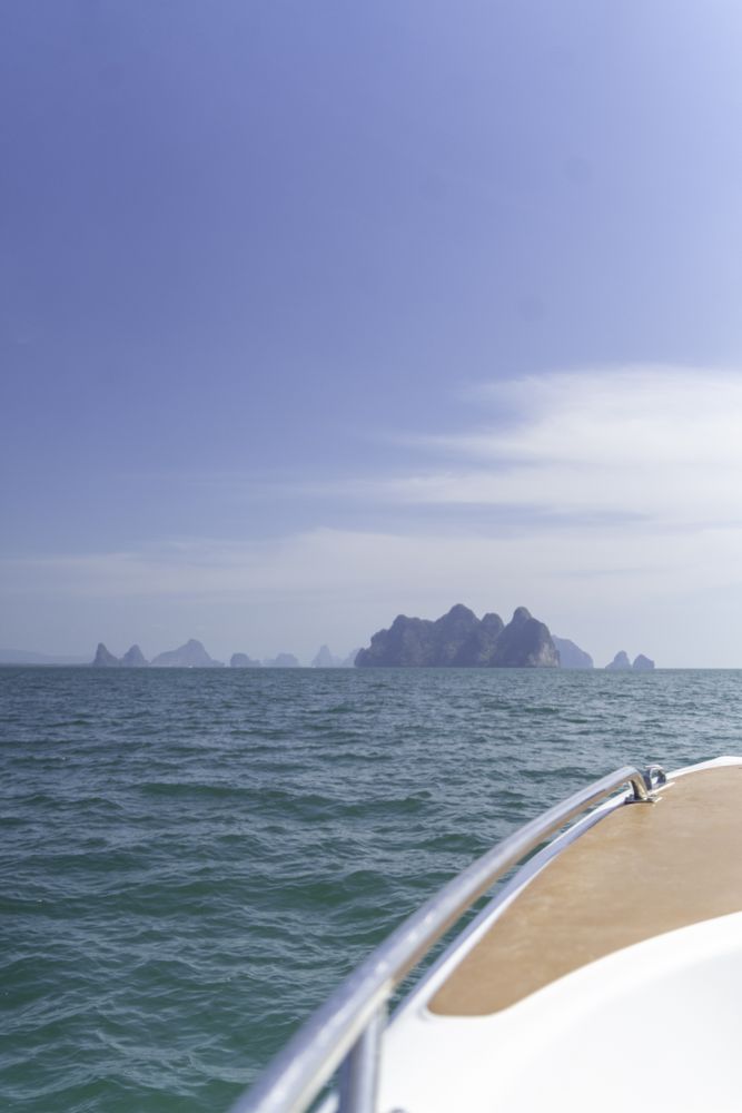 Landscape shot of Thailand landforms from boat