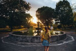 Female admiring sunset in park