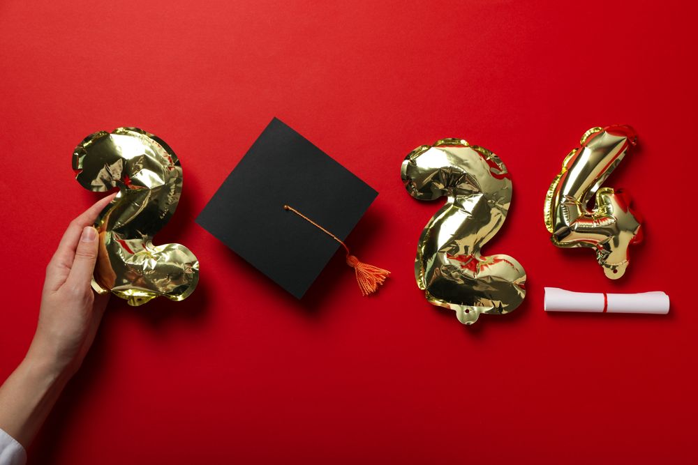 Graduate attributes and inflatable balloons in the shape of numbers 2024.