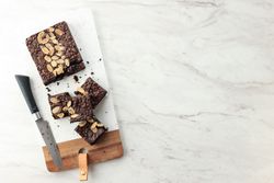Top view of sliced brownie