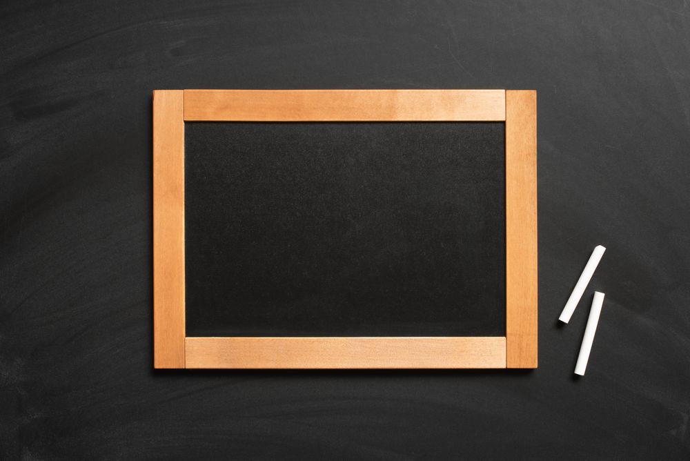 Wooden framed writing board surrounded with chalk