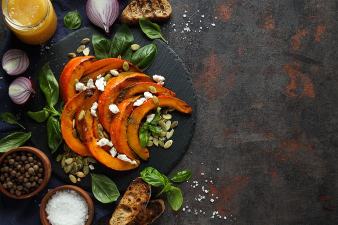 Concept of tasty homemade dish - baked pumpkin