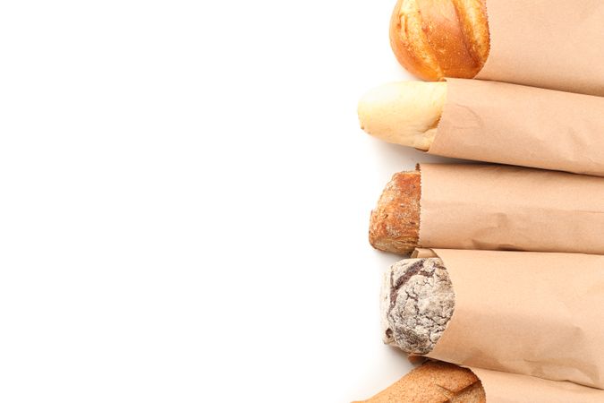 Bakery products isolated on blank background, top view