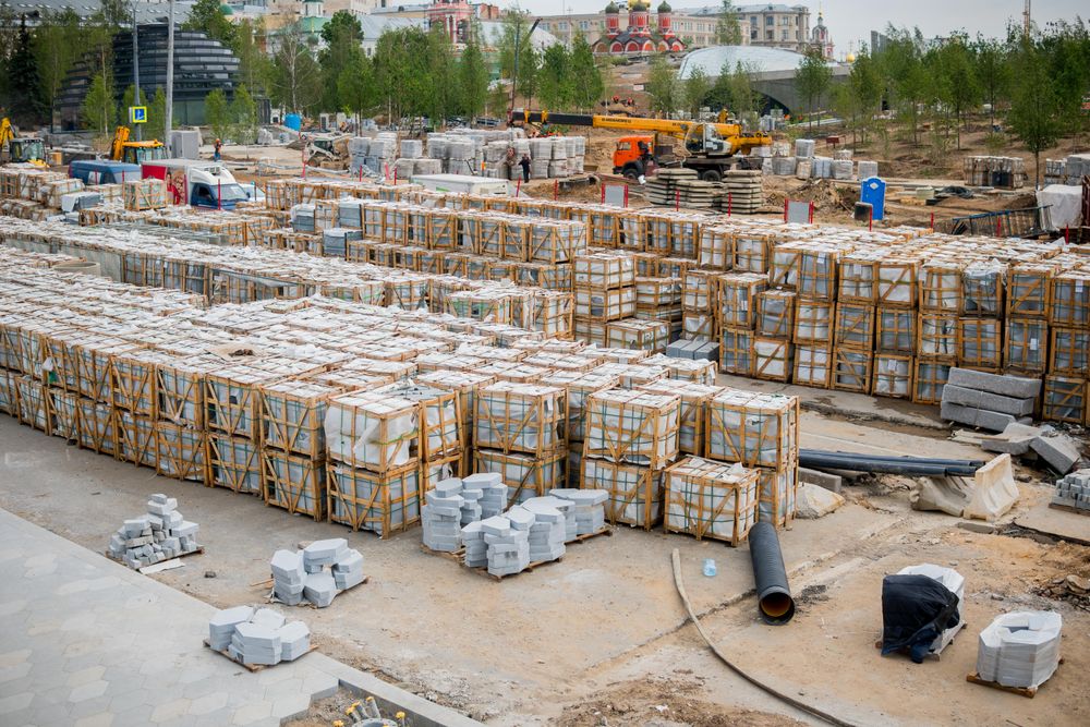 Building materials in an open field