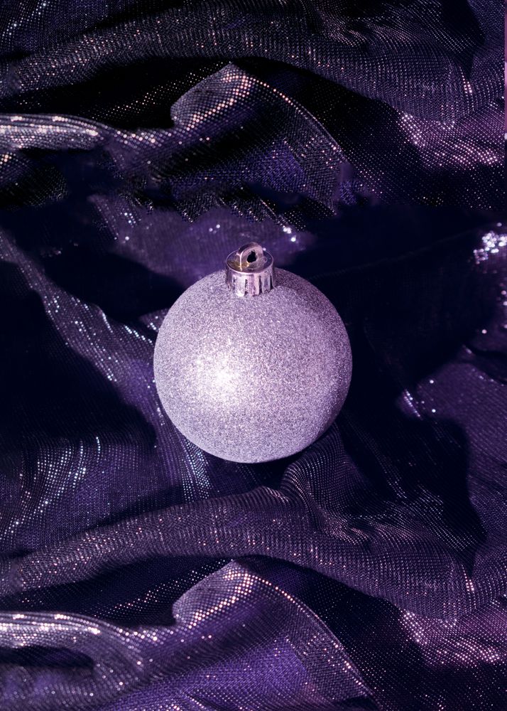 Christmas decoration on purple cloth