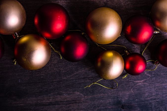 Vintage Christmas baubles on wooden background