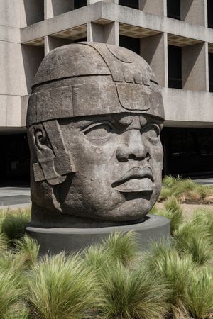 The San Lorenzo Monument, a replica of an Olmec colossal head Mesoamerica, Austin, Texas
