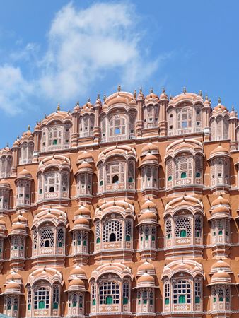 close-up of hawa mahal upper windows and jharokhas jaipur