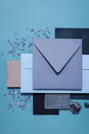 Flat lay of creative moodboard composition, top view