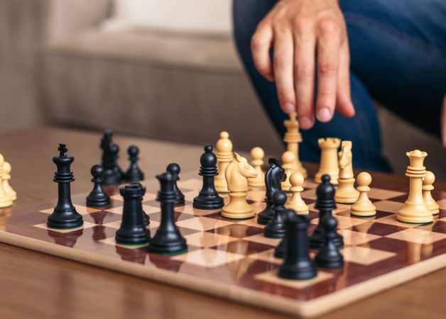 Chess game at home. Chess board with the pieces placed