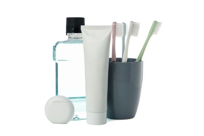 Dental care kit isolated on light background