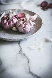 Close-up of a plate of garlic