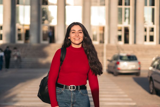 Student woman portrait smiling and posing