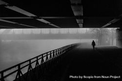Grayscale photo of silhouette of person walking on bridge 4jAoW5