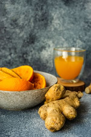 Ingredients for healthy ginger orange shot