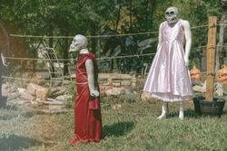 Skeleton's in dresses for halloween decorations