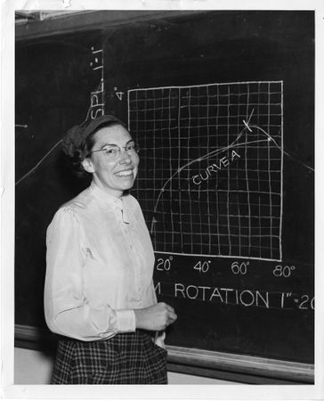 Mary Blade standing at chalkboard