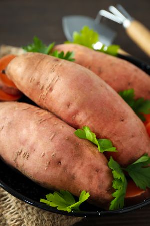 Concept of vegetables, sweet potato, close up