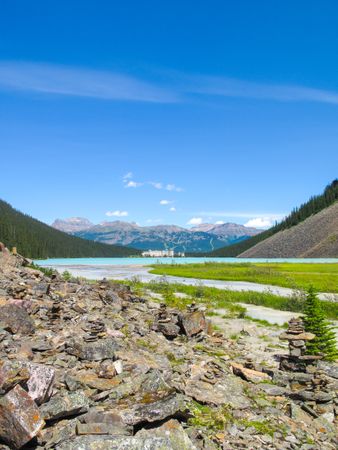 Balancing rocks at the edge of Lake Louise, Banff