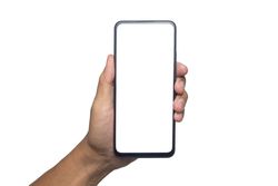 male hand holding smartphone with blank screen smartphone.