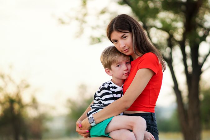 Affectionate mom with son outdoor