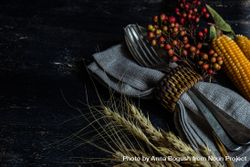 Cutlery with fall decorations of wheat, berries and corn 5apn80