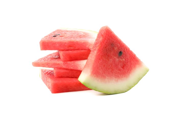 Fresh watermelon slices isolated on blank background. Summer fruit