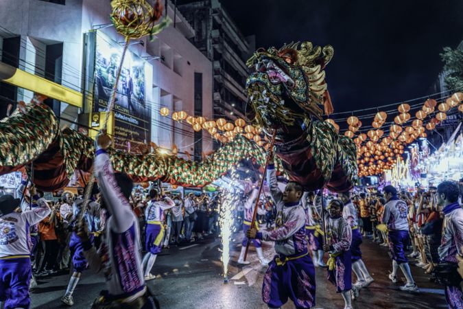Dragon dance parade during Lunar New Year in Bangkok