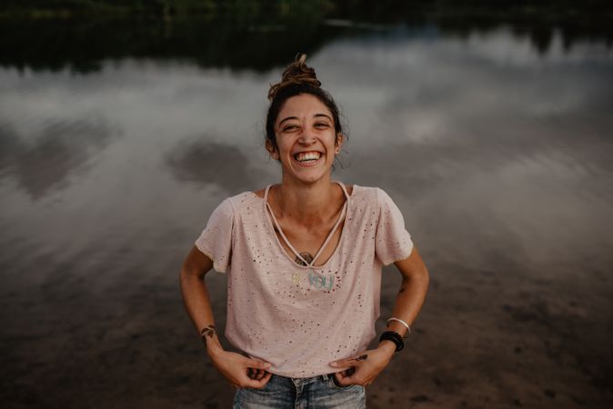 Portrait of Cheerful woman in nature