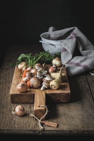 Vegetables prepared for cooking on board