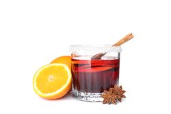 Glass of tasty mulled wine isolated on studio background