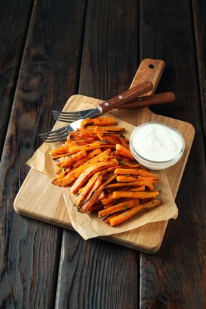 Concept of tasty food, fried sweet potato