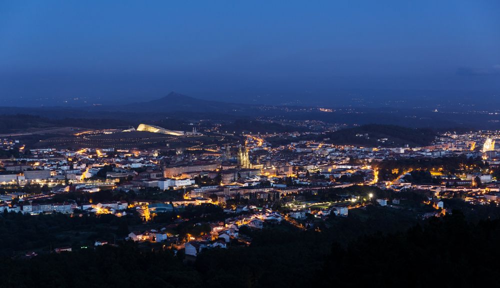 Santiago de Compostela view from above at night