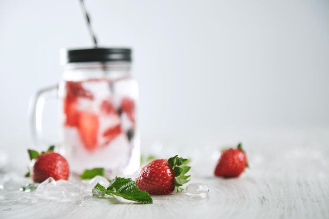 Close up of strawberry infused water