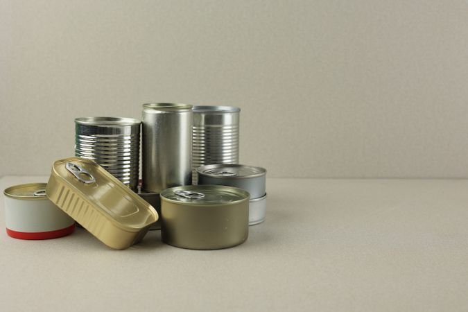 Various Tin Can Preserved Food for Food Stock and Sharing