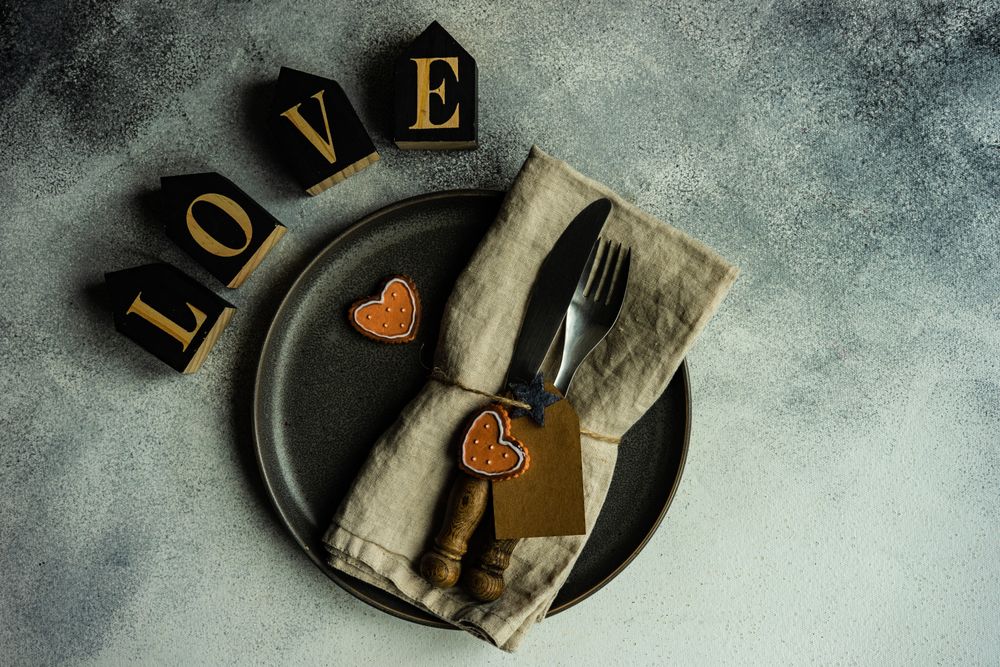 Top view of Valentine table setting