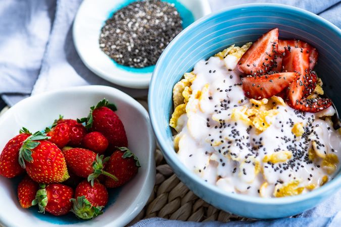 Traditional healthy breakfast with chia and fruits