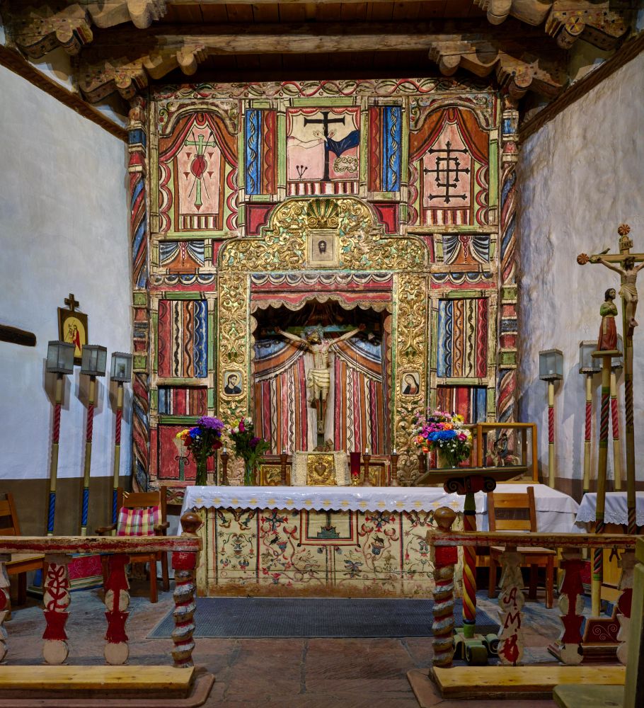 Interior view of El Santuario de Chimayó, a Roman Catholic church in Chimayó, New Mexico